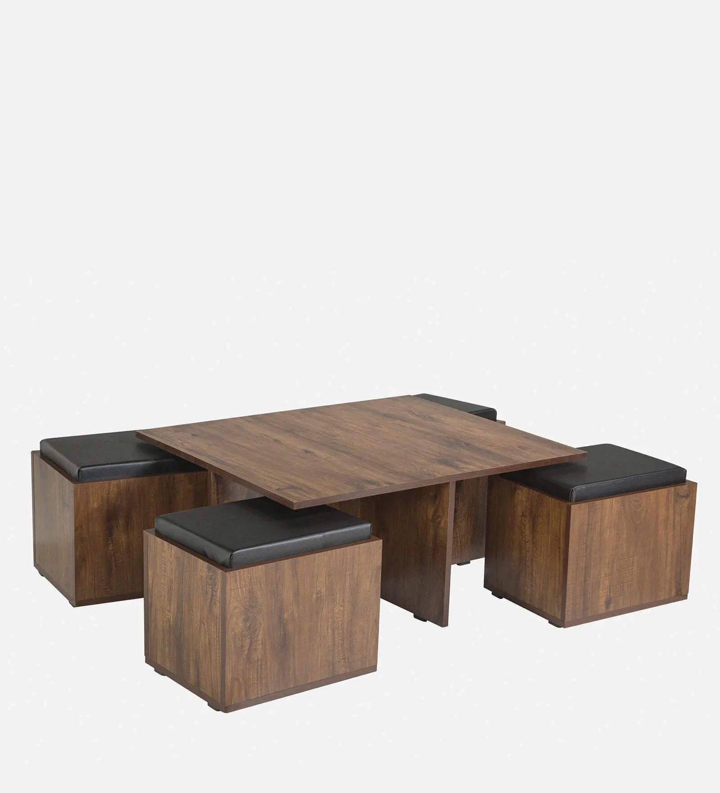 Nesting Coffee Table With 4 Stools In Classic Walnut Finish