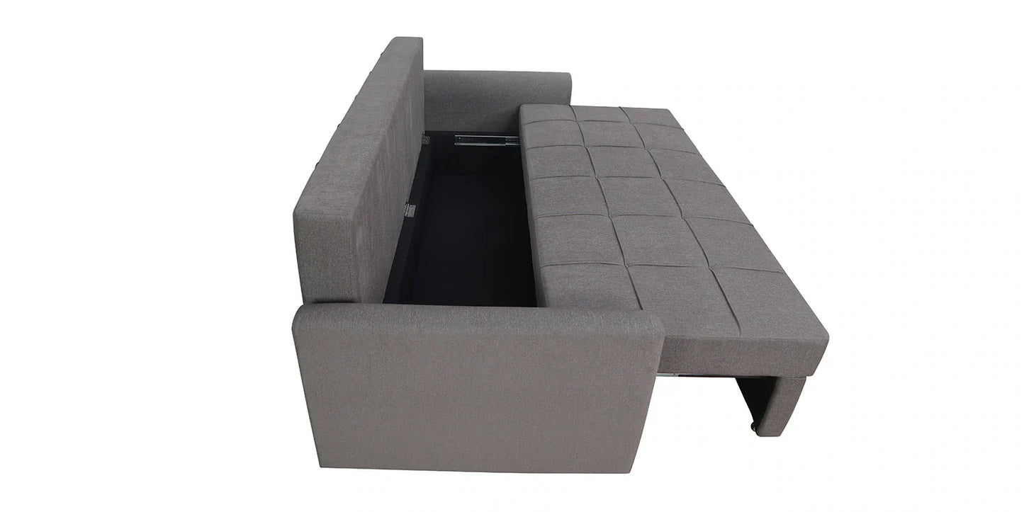 Fabric Pull Out Sofa Cum Bed In Sandy Brown Colour With Storage