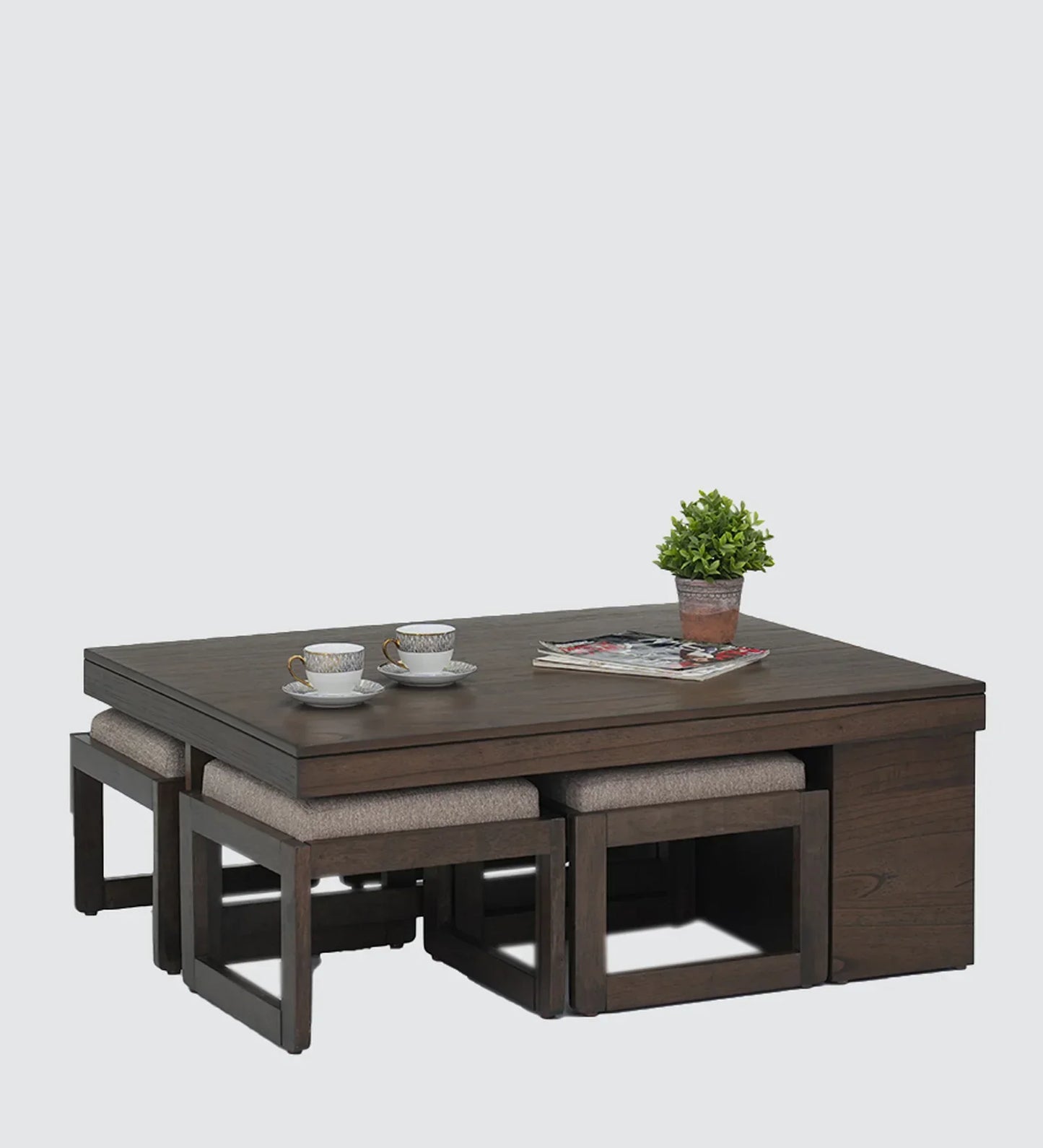 Coffee Table Set with 4 Stool in Brown Colour