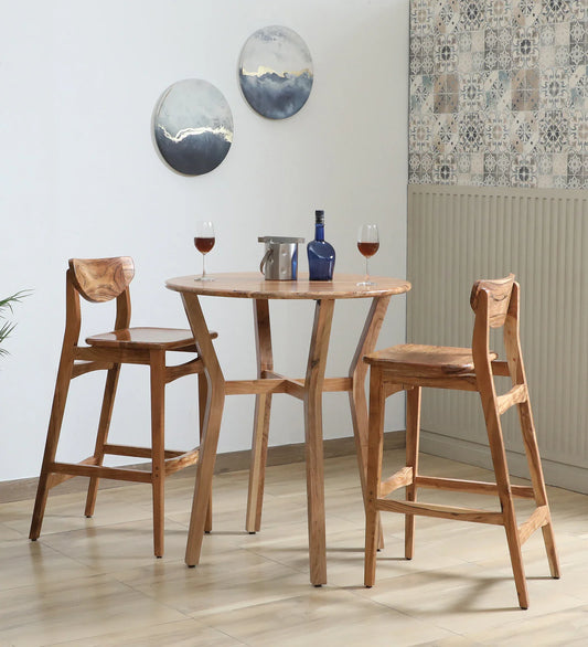 Wood 2 Seater Bar Table Set In Natural Finish