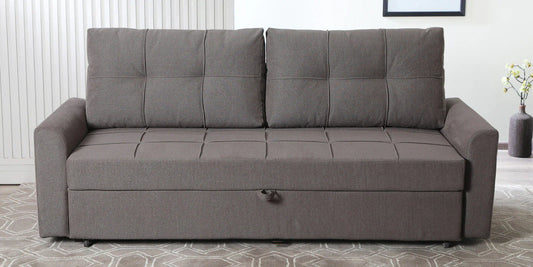 Fabric Pull Out Sofa Cum Bed In Sandy Brown Colour With Storage