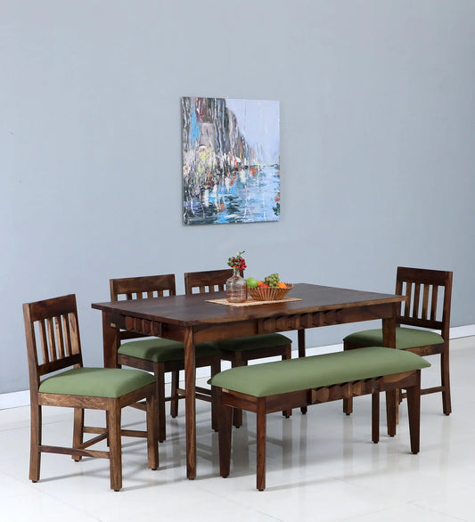 Sheesham Wood 6 Seater Dining Set In Provincial Teak Finish With Bench