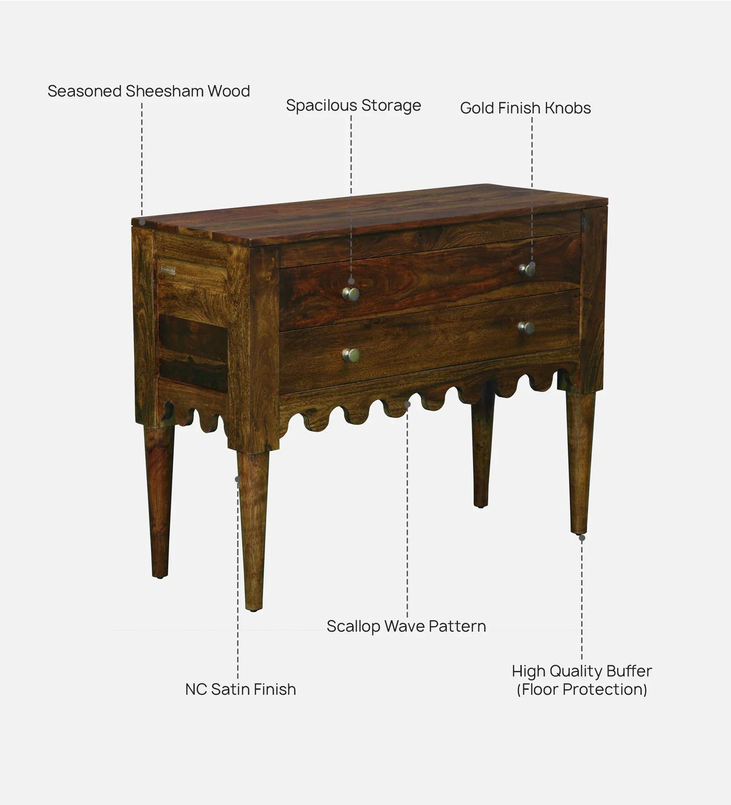 Ravenel Sheesham Wood Two Drawer Console Table In Provincial Teak Finish