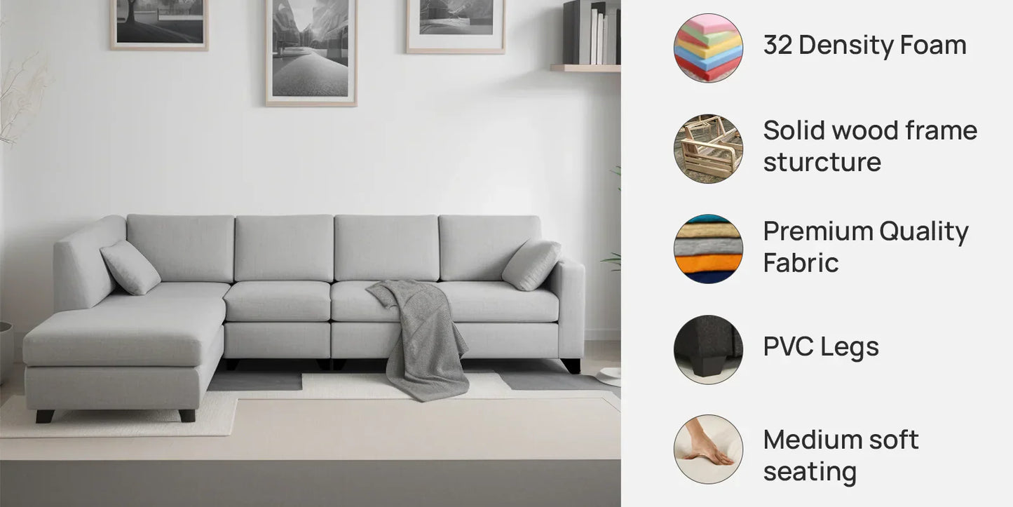 RHS Sectional Sofa (3+ Lounger) In Grey Colour