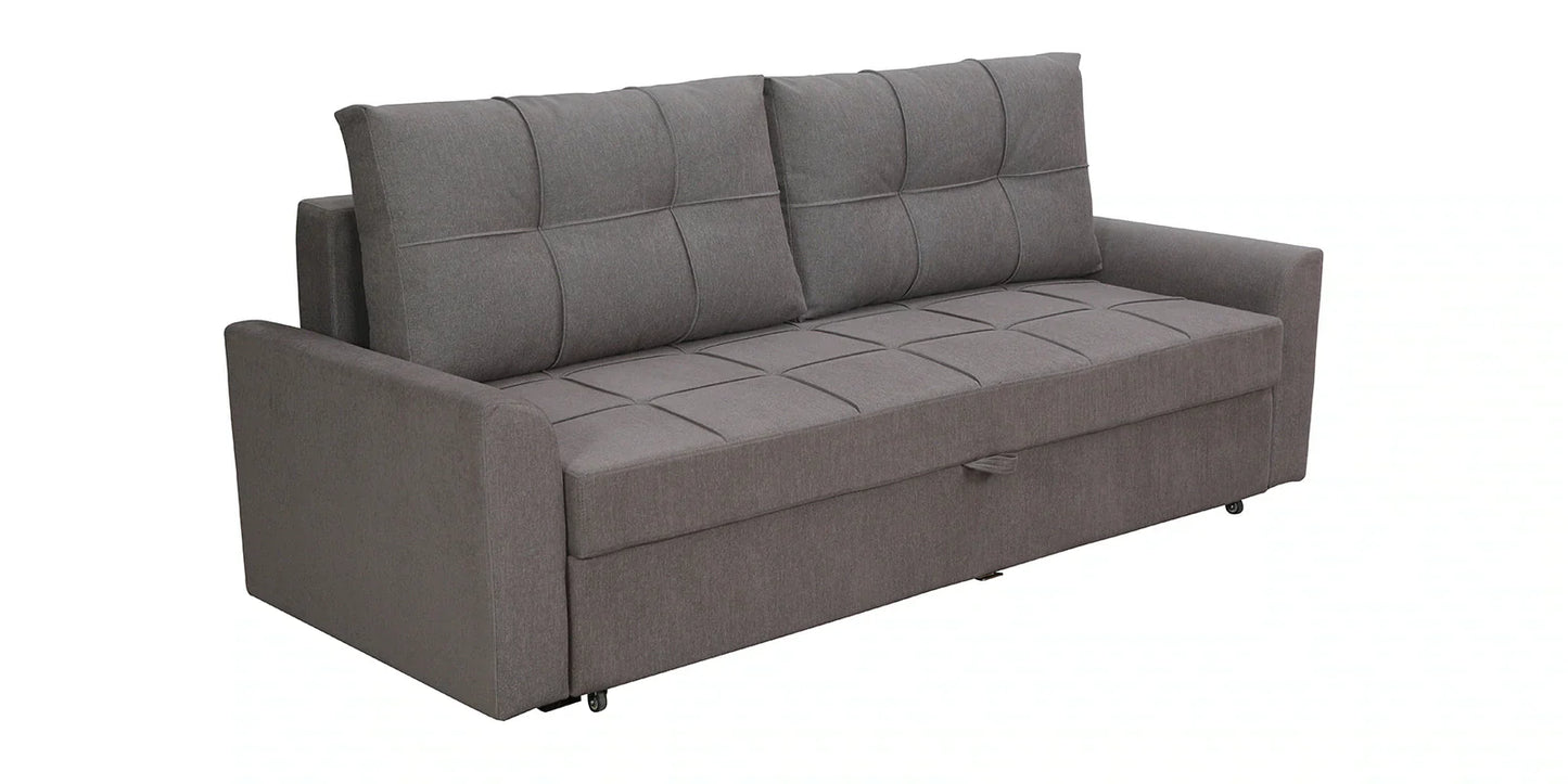 Fabric Pull Out Sofa Cum Bed In Sandy Brown Colour With Storage
