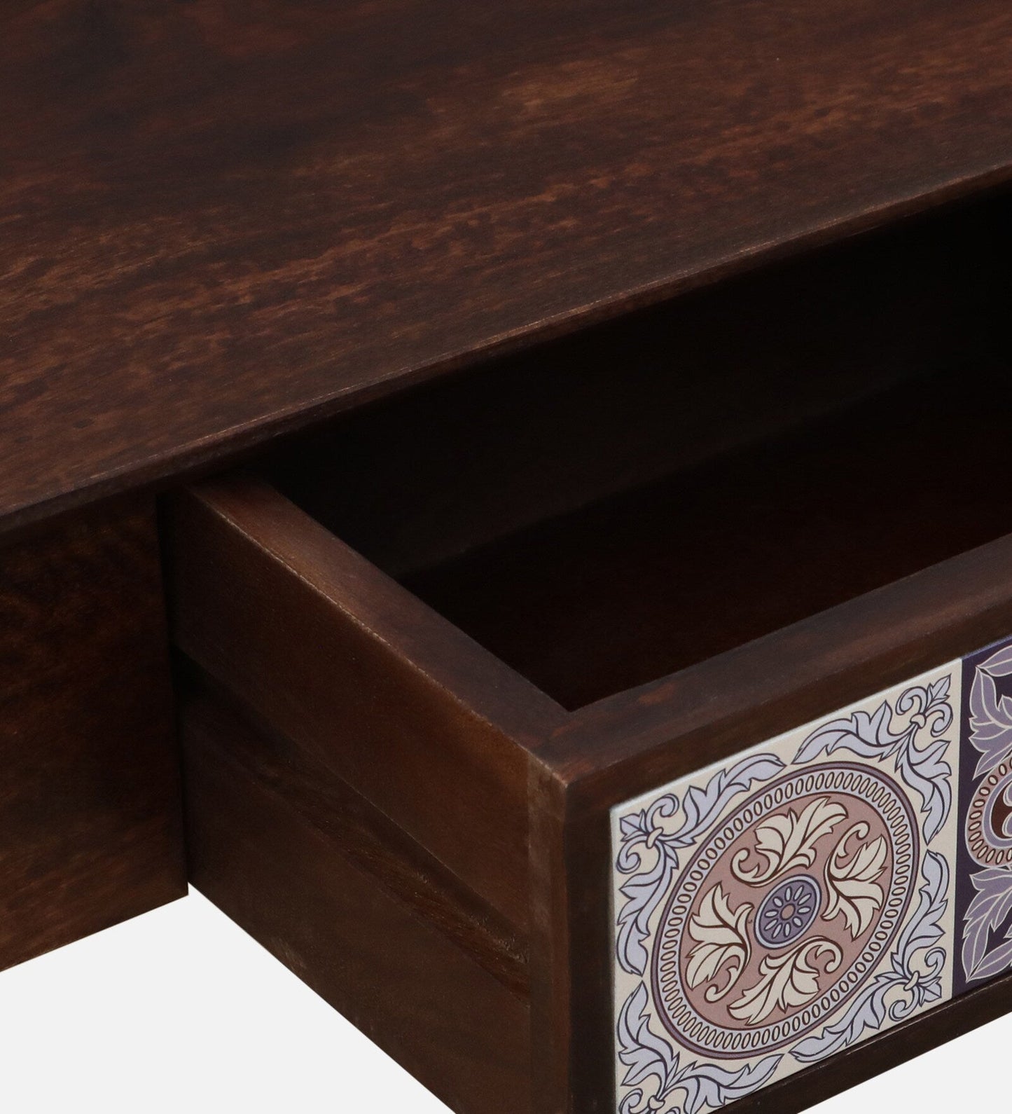 Zellige Solid Wood Console Table In Tubbaq Finish With Drawer