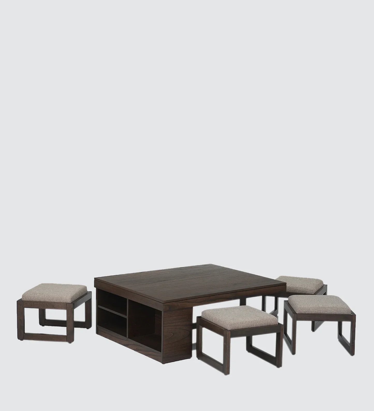 Coffee Table Set with 4 Stool in Brown Colour